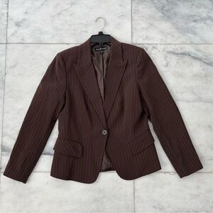 VTG Jessica McClintock Blazer Brown Stripe Women 10 Office Preppy 90s Minimalist